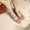 Sheepskin square head thick heel single shoes women's medium heel soft leather grandma shoes one-word buckle Mary Jane shoes spring and autumn