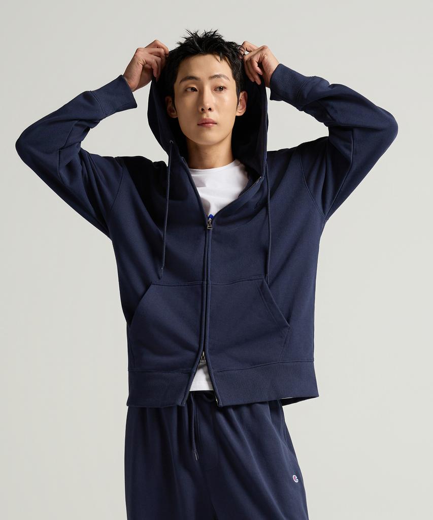 Champion Small Logo Loose Fit Zip-Up Hoodie Navy
