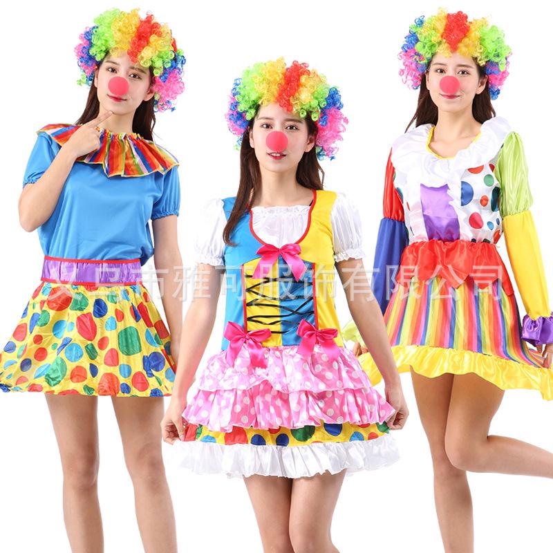 Halloween Clown Costume Set for Adults: Circus Outfit with Wig and Mask