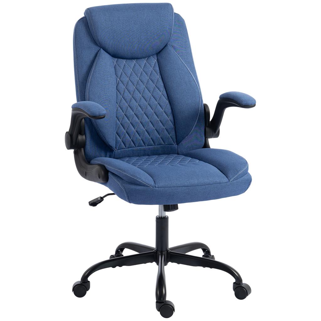 Linen Look Computer Desk Chair Executive Office Chair With Flip Up Armrests And Thick Cushion Blue