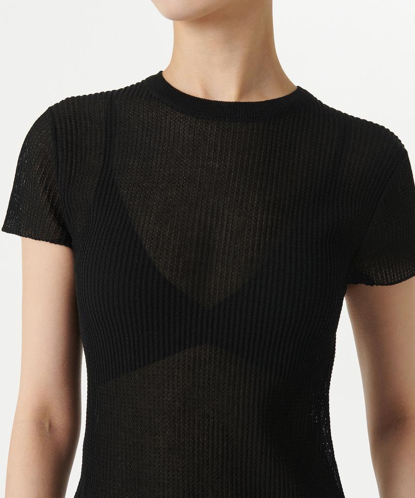MUSINSA STANDARD WOMAN Women'S Sheer Textured Crew Neck Short Sleeve Knit [Black]