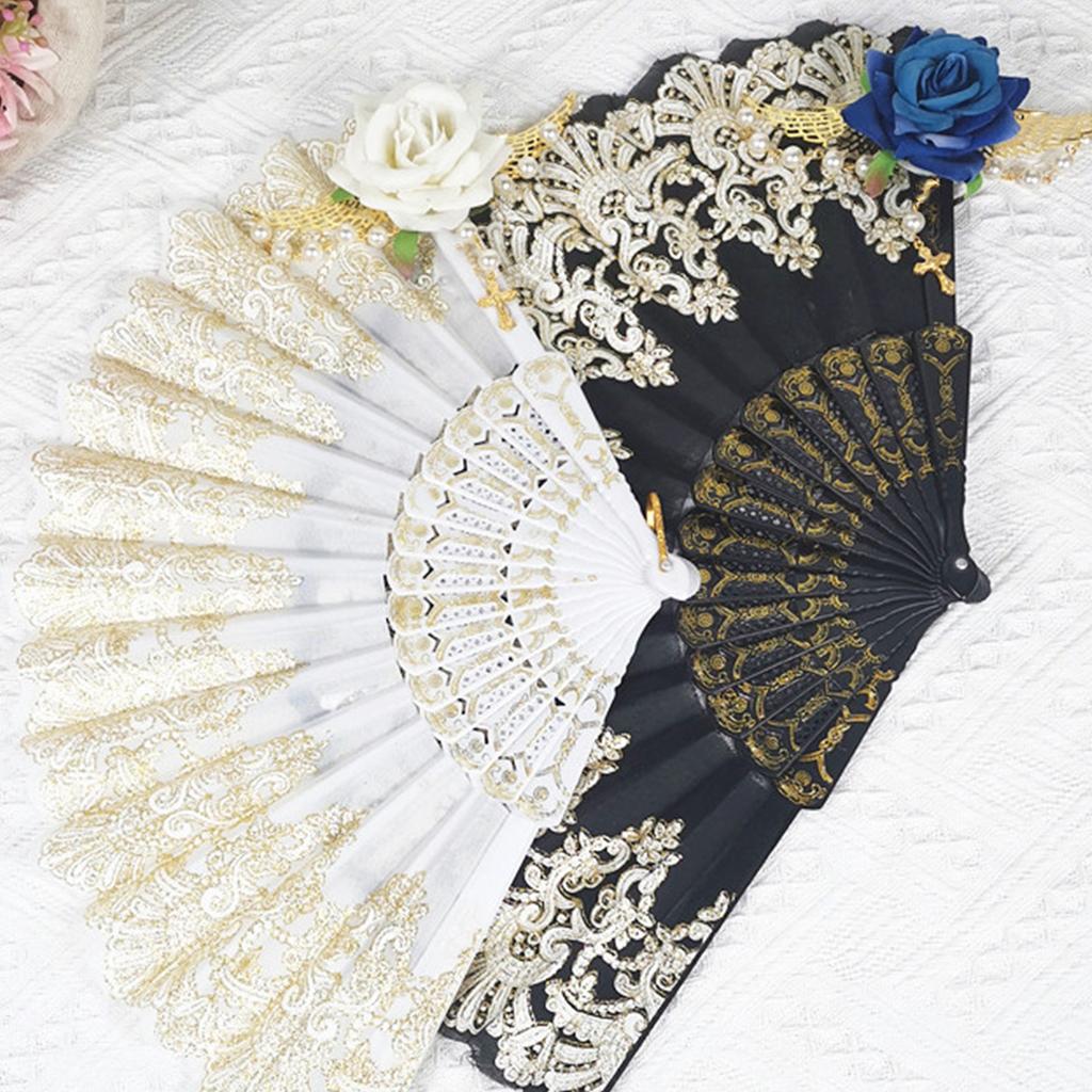 Folding Fan Gothics Lolitas Hand Fan Handheld Vintage Fan Party Decors for Women