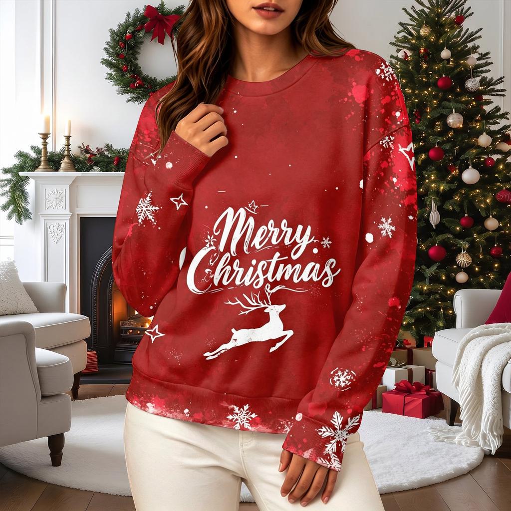 Women's Casual Christmas Print Long Sleeve Neck Sweatshirt
