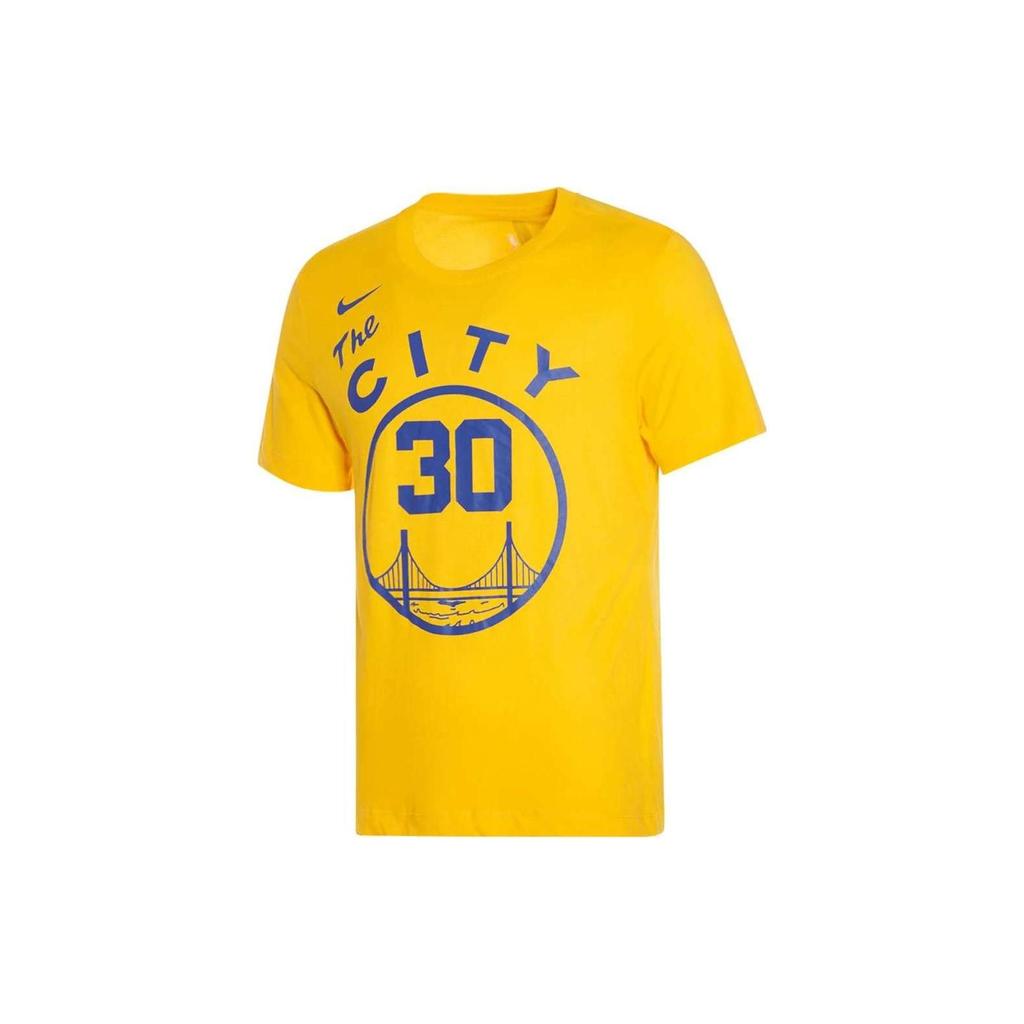 Nike x NBA Golden State Warriors #30 Curry Letter & Number Print Crew Neck T-Shirt Men Tops Yellow AT2374-728