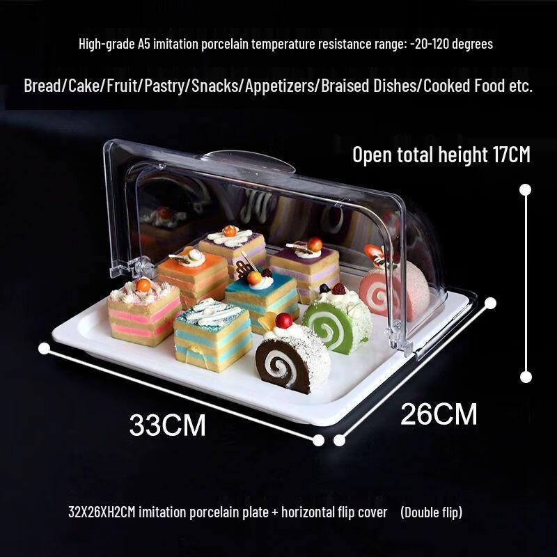 Melamine Food Display Tray with Transparent Flip Cover 32x26x2cm