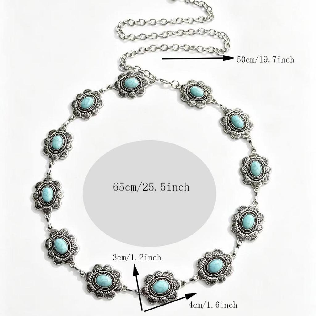 Retro Ethnic Floral Gem-Inlaid Metal Waist Chain Accessory