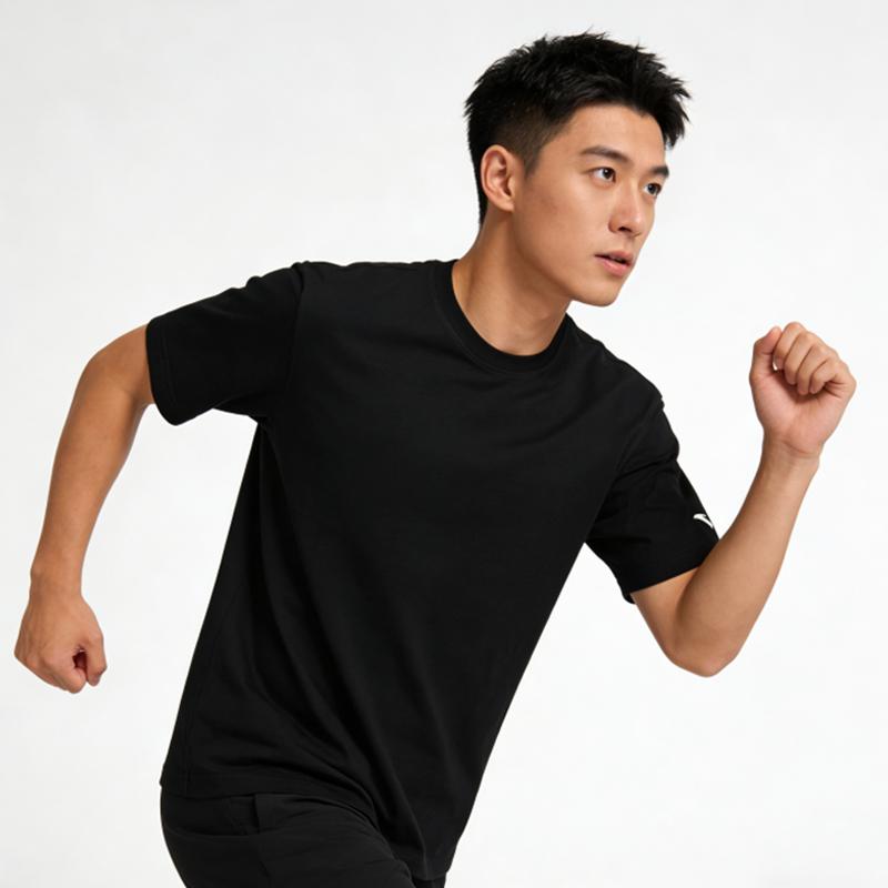 Anta Classic Comfortable Simple Solid Color Fashion Versatile Skin-Friendly Round Neck T-Shirt Men Tops Black 152621108-3