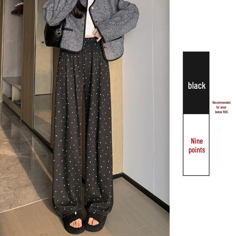 

Lazy Casual Polka Dot Wide-Leg Pants for Women - Versatile High Waist, Soft Knit, Floor-Length, Spring/Autumn M