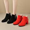 Naked Boots Autumn and Winter New Pointed Toe Cow Suede Side Zipper Metal Buckle Non-slip Wear-resistant High Heels