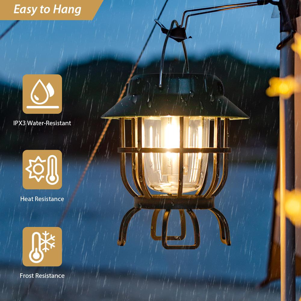 Set of 2 LED Solar Camping Lantern Dimmable Rechargeable Lantern IPX3 Water-Resistant Portable Outdoor Camping Lights Hiking