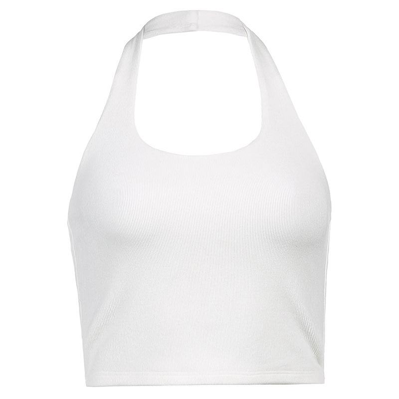 Backless Ribbed Halter Camisole - Slim Fit Sleeveless Crop Top for Women