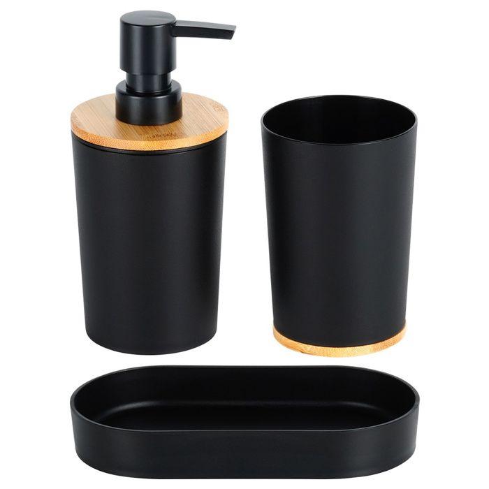 Ensemble d'accessoires de salle de bains Vilde - Distributeur de savon et gobelet - 16,5 x 8,5 x 17,5 cm - Noir