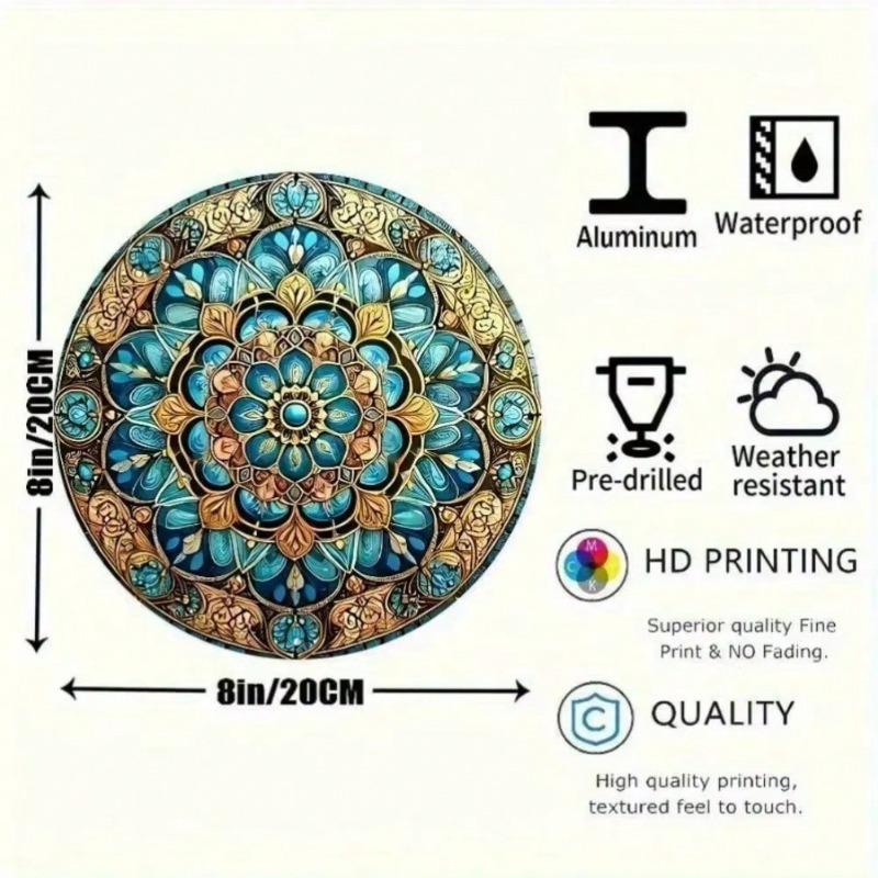 Metal Wall Art Mandala Decor Floral Lightweight Flat 2D Green Gold Brown Black