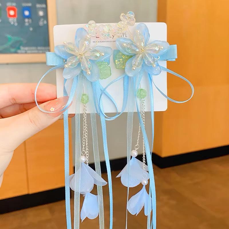 Märchenstil Kinder Hanfu Haarschmuck - Doppelclip Haarbänder mit langen Quasten