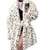 Imitation fur lapel jacket large size women's loose plus long coat women's white lace-up fluffy coat