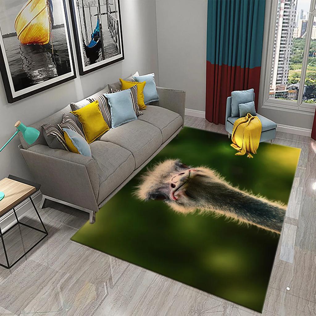 Cute Ostrich Carpet Funny Animal Rugs for Living Room Kids Bedroom Room Decor Floor Rugs Bathroom Entrance Non-Slip Area Rugs