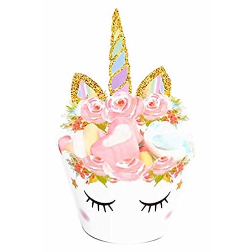 OneHorse 24-Piece Unicorn Cake Cup Set with Toppers, Dessert, Dreamy, Pastel, Party Decorations, Paper