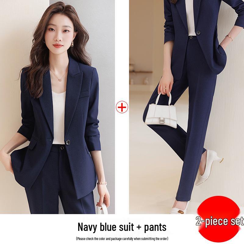 Damen Professioneller Blauer Blazer Hosenanzug für Frühling & Herbst - Elegante Interview- & Arbeitskleidung