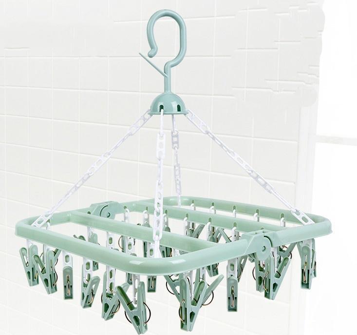 Multifunctional 36 Clips Drying Rack Clothes Hanging Underwear Socks Rack Folding Hanger
