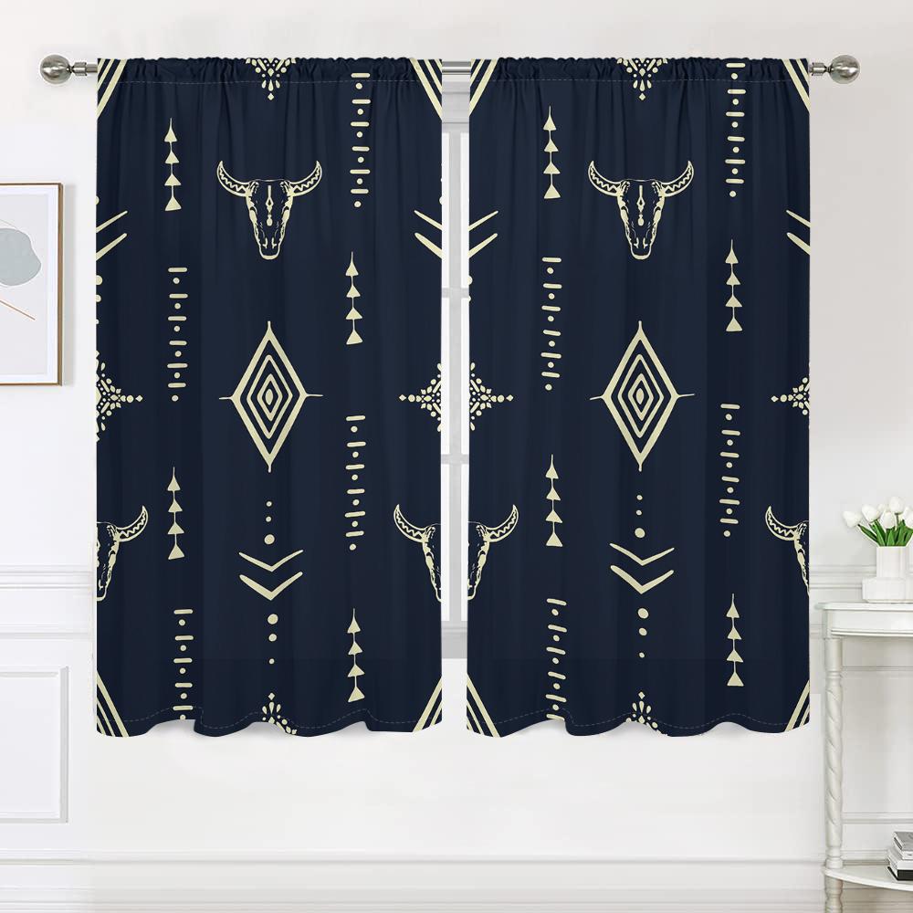 2 Pieces, Ethnic Aztec Cow Head Curtains - Suitable for Living Room, Bedroom, Kitchen and Home Decoration - Add Decorative Fun.