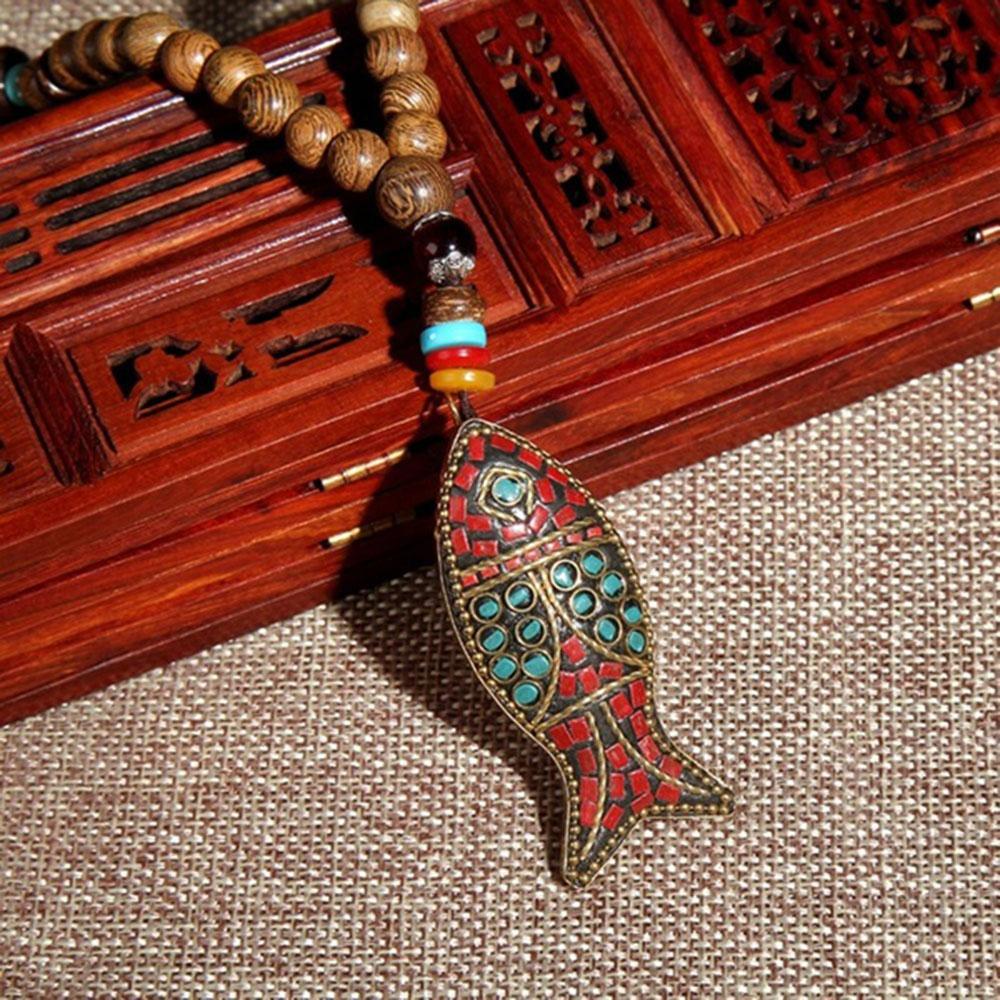 Women Ethnic Mala Horn Buddhist Nepal Long Necklace Necklace Wood Beads Pendant