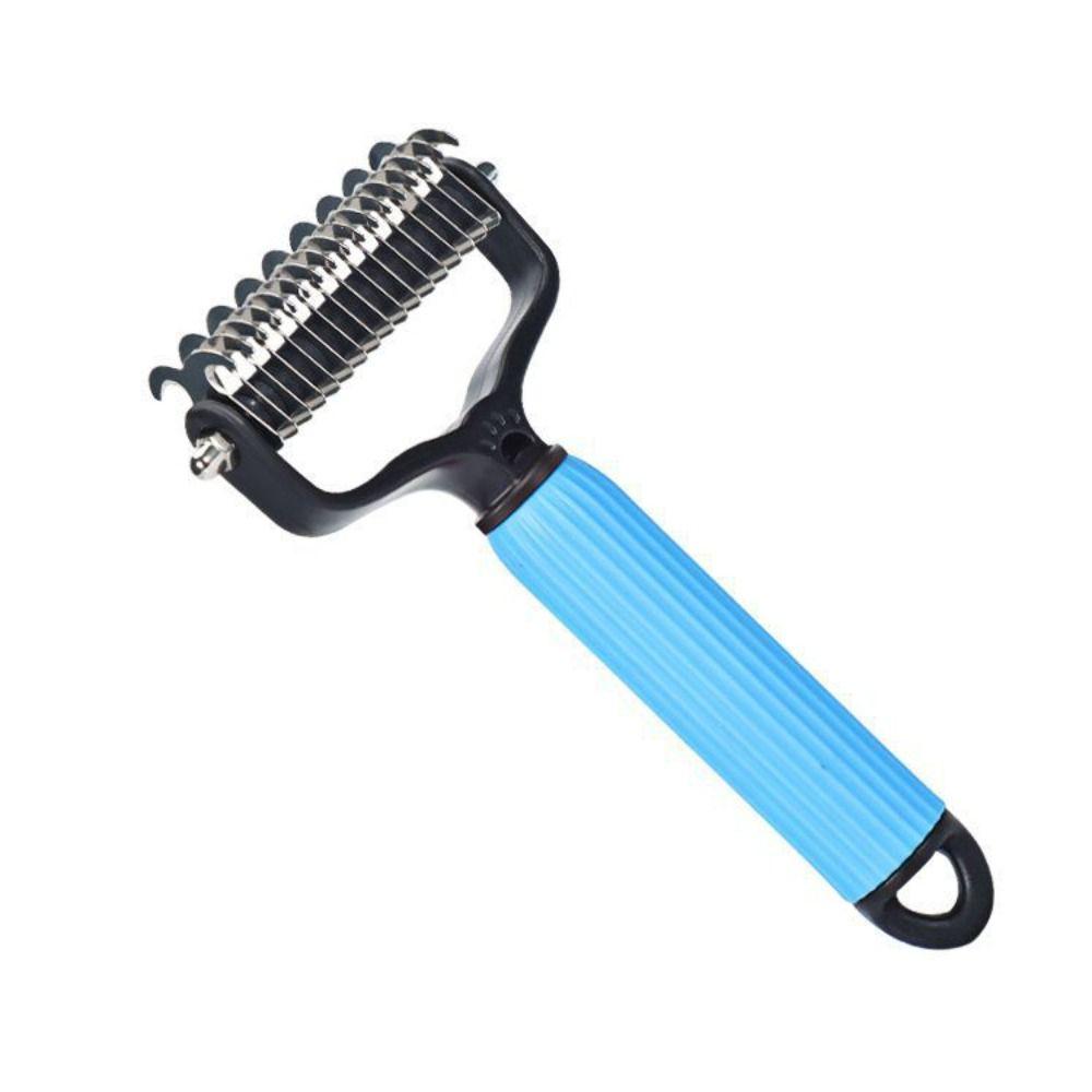 

Двусторонняя расческа для удаления шерсти у собак, самоочищающаяся расческа для выпадения шерсти у щенков, товары для животных для собак L синий