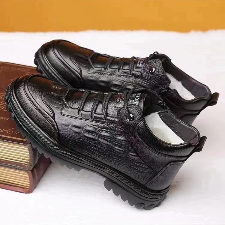 Hersteller Herren Baumwollschuhe Leder Herrenschuhe verschleißfest und rutschfest Winter 2024 warme Samt verdickte Schneestiefel