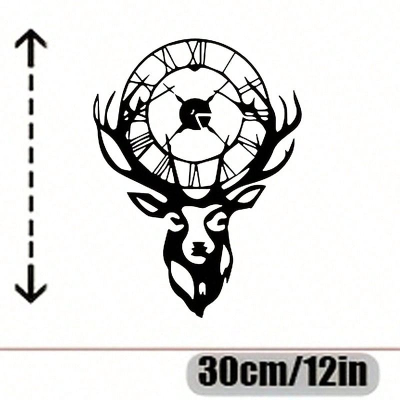 Metal Wall Clock Roman Numeral Deer Sculpture Home Decor