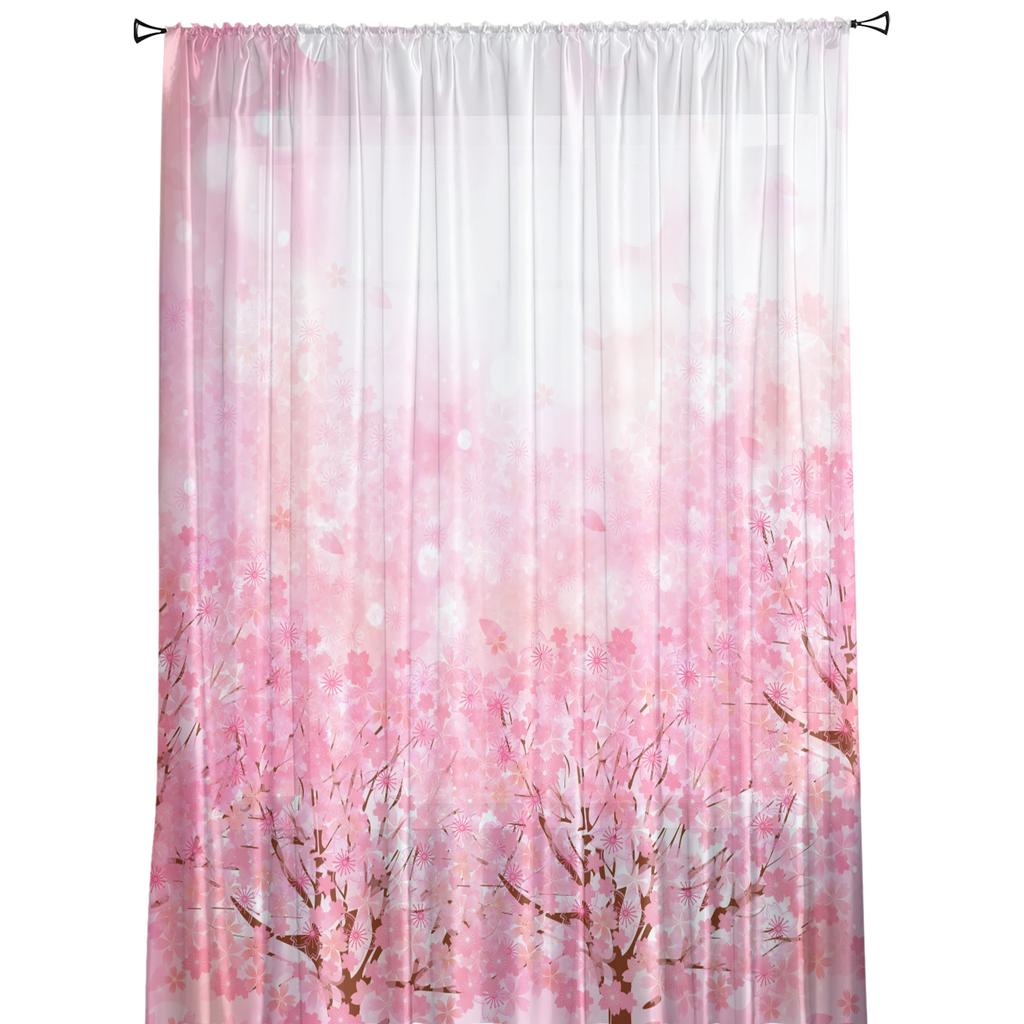 Japanese Style Cherry Blossoms Pink Flower Sheer Curtains for Living Room Decor Window Curtains Kitchen Tulle Voile Curtains