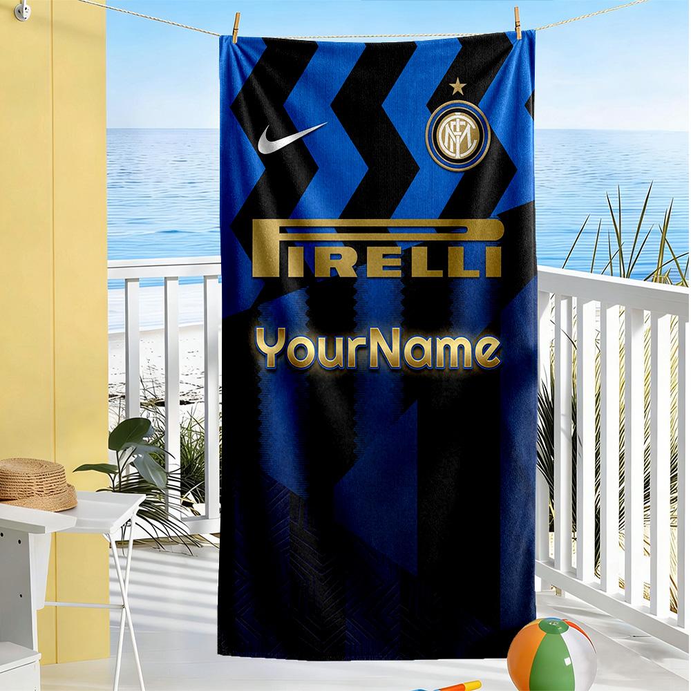 Inter Milan Personalized Text Beach Towel Quick-Dry Soft Microfiber Ideal for Travel Outdoor Swim Pool Yoga Surf Camping Hiking Gym Gift Holiday