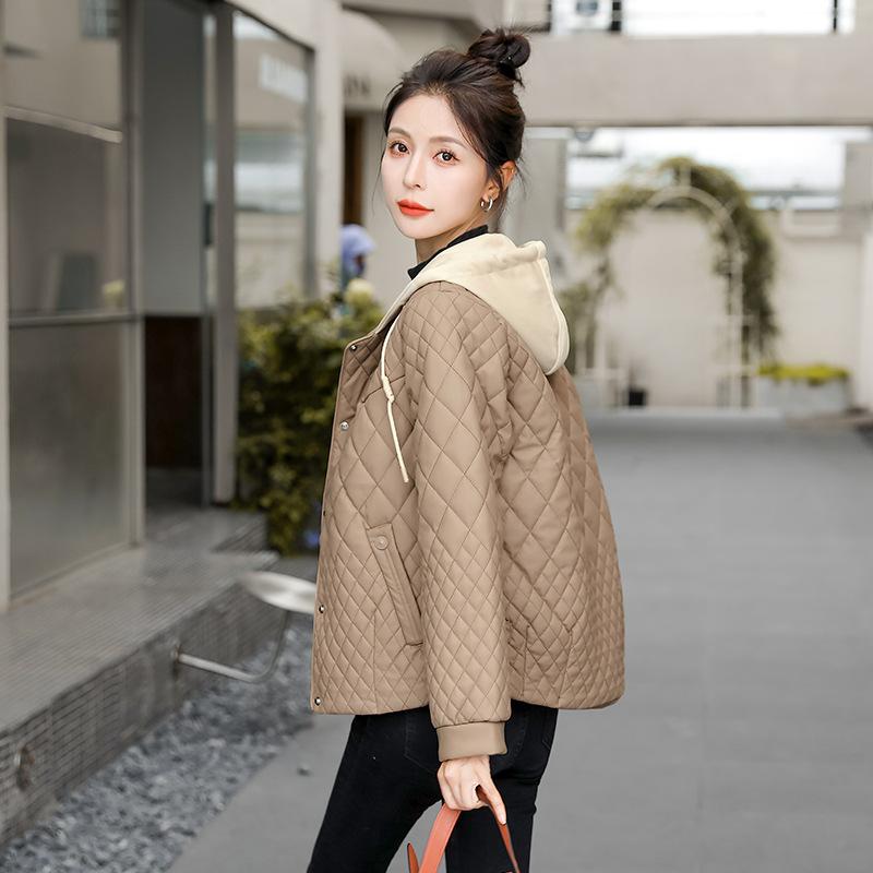 Lingge Baumwolljacke für Damen, Kurz, Leicht, zum Einknöpfen, Kleine Kapuze, Damenmantel