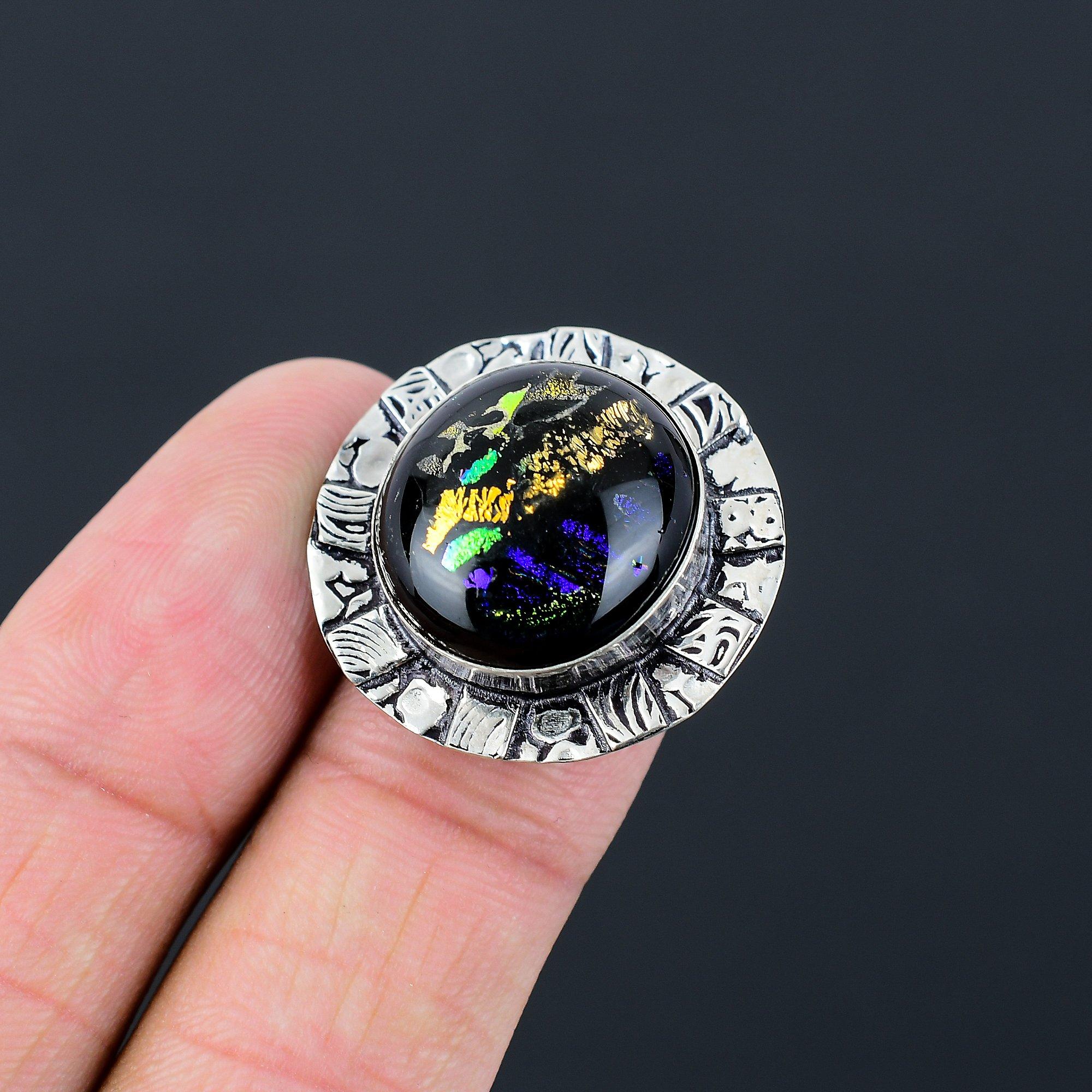 925 Sterling Silver Natural American Dichroic Glass New Multi Stone Ring Jewelry 6.5