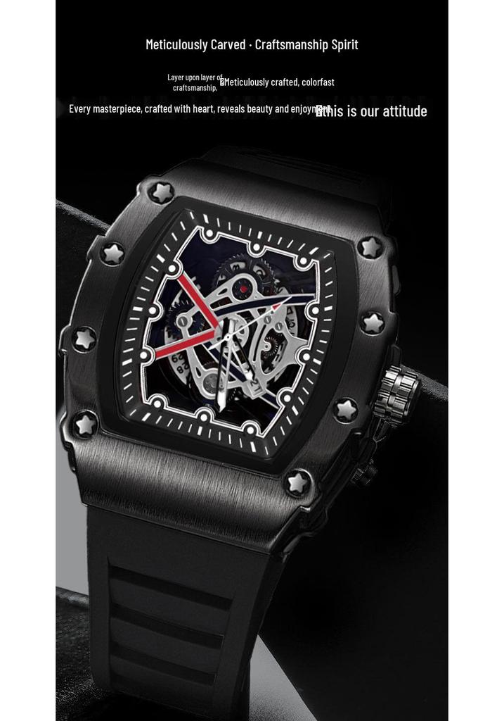 ZIDO Black Warrior 1707 Men's Automatic Luminous Waterproof Skeleton Watch