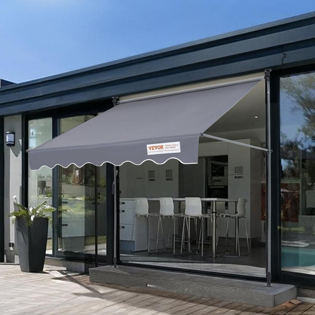 Manual Retractable Awning, 78" Outdoor Retractable Patio Awning Sunshade Shelter, Adjustable Patio Door Window Awning Canopy with 39" Sun Shade