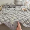 Plaid Print Washable Cotton Summer Cooling Quilt Lightweight Breathable Machine Washable for Student Dorms Single Double Beds Air Conditioner Rooms