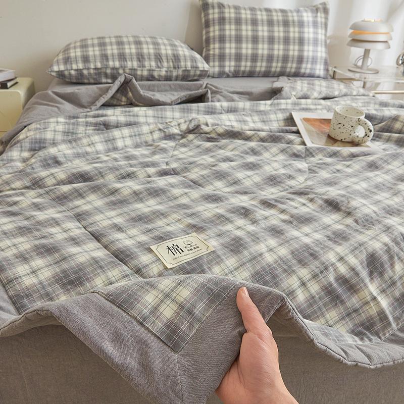 Plaid Print Washable Cotton Summer Cooling Quilt Lightweight Breathable Machine Washable for Student Dorms Single Double Beds Air Conditioner Rooms