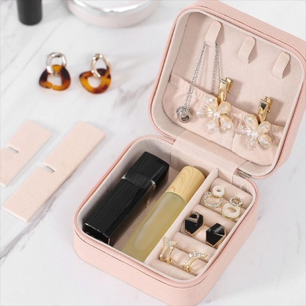 PU Leather Mini Jewelry Storage Zipper Closure Travel Jewelry Box Ring Organizer  Display Box