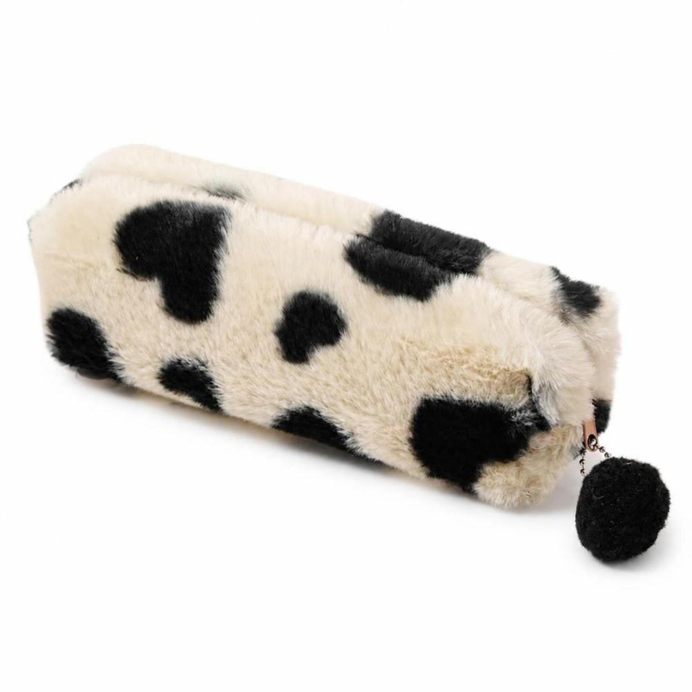 Cartoon Plush Pencil Case Leopard Print Storage Bag Cute Pencil Pouch Students