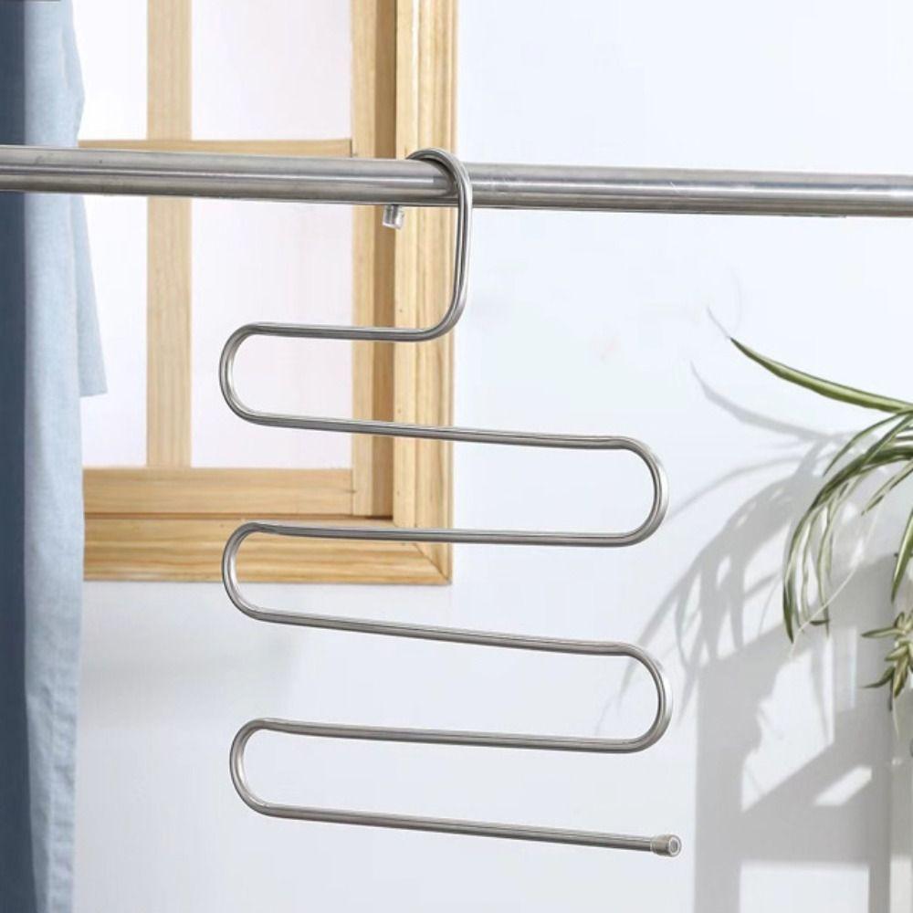 5pcs Five-Layer Pants Rack Stainless Steel Trouser Rack Multi-Layer Hanger Wardrobe Organization