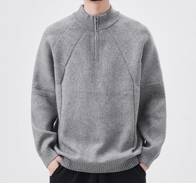 Men's Trendy Korean Half-High Collar Zipper Sweater - Autumn/Winter Loose Knit Pullover