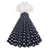 European and American Women's Short-sleeved Dress, New Polka Dot Splicing Retro Temperament Medium and Long Skirt