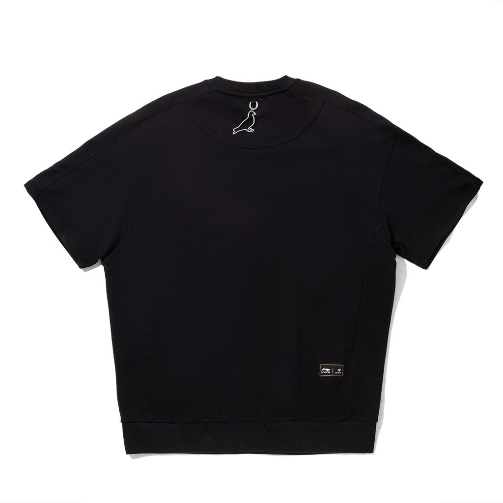 Li Ning X Staple Collaboration Series Sports Casual Simple Solid Color Letter Loose Short Sleeve T-Shirt Men Tops Black AAEV029-3