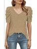 2024 European & American Style Ruched Patchwork V-Neck Short-Sleeve Women's T-Shirt