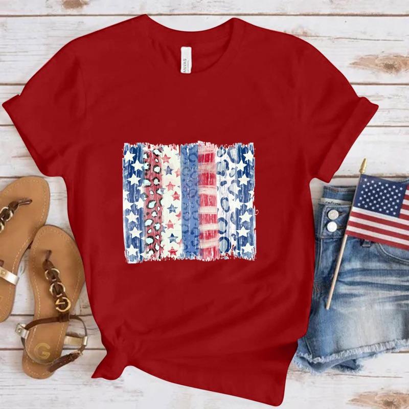 Summer Women's Flag Pattern Casual Fashion Pure Cotton Short Sleeved Top T-Shirts Women’s