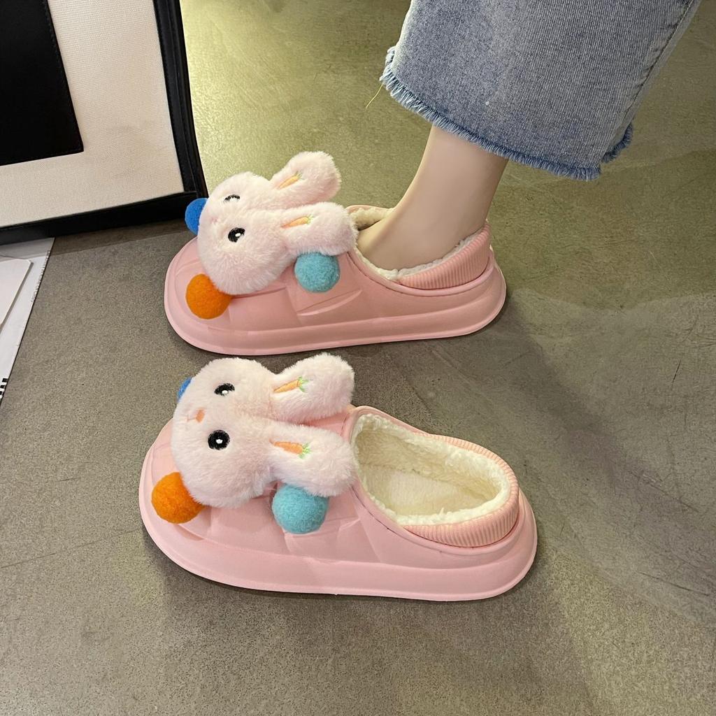 2025 vinter nya söta tecknade bomullstofflor dam inomhus varma avslappnade halkfria student plysch bomullstofflor