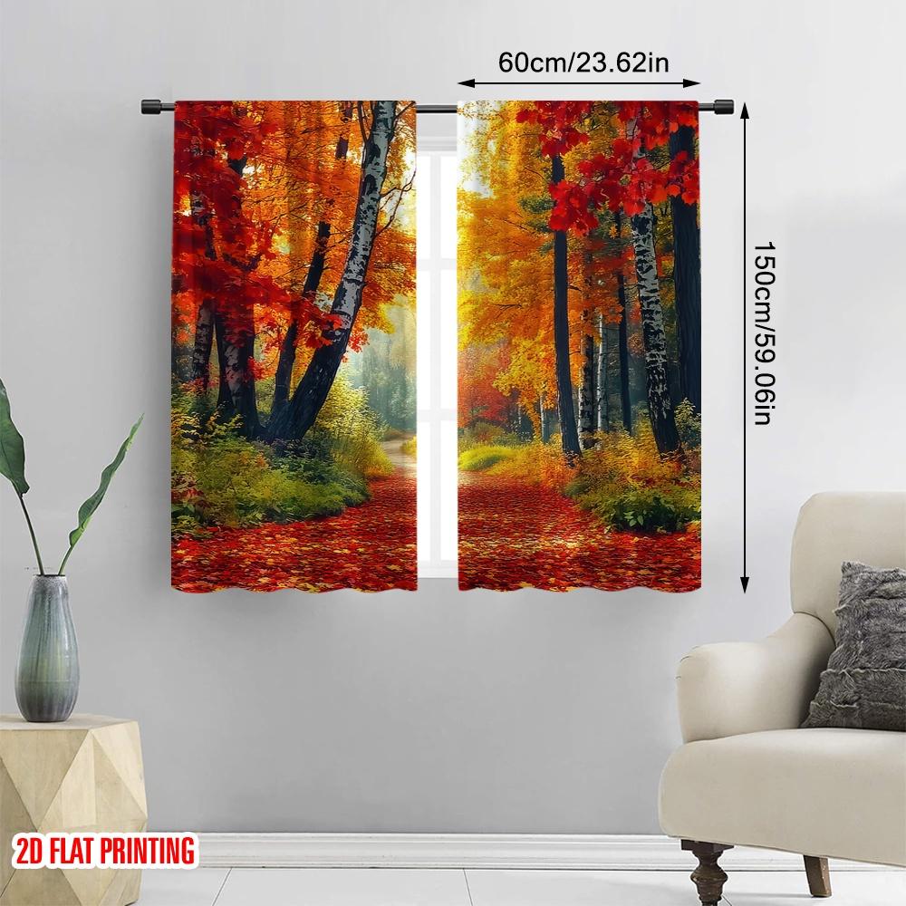 Set Of 2 Flat Printing Window Drapes Autumn Mountain Road Versatile Polyester Fabric Without Electricity Festive Backdrops Curtains Made