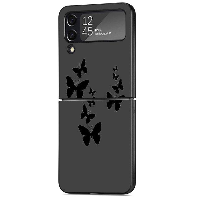 Flowers Heart Cell Case For Samsung Galaxy Z Flip 3 5G 4 Fashion Z Flip3 Luxury Black Hard Back Phone Coque Cover