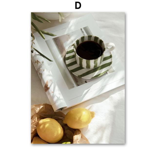 Sonnenschein-Innenhof Kaffee Zitronenblätter Landschaft Poster und Drucke Leinwandmalerei Nordische Wandkunst Bilder Wohnzimmerdekor