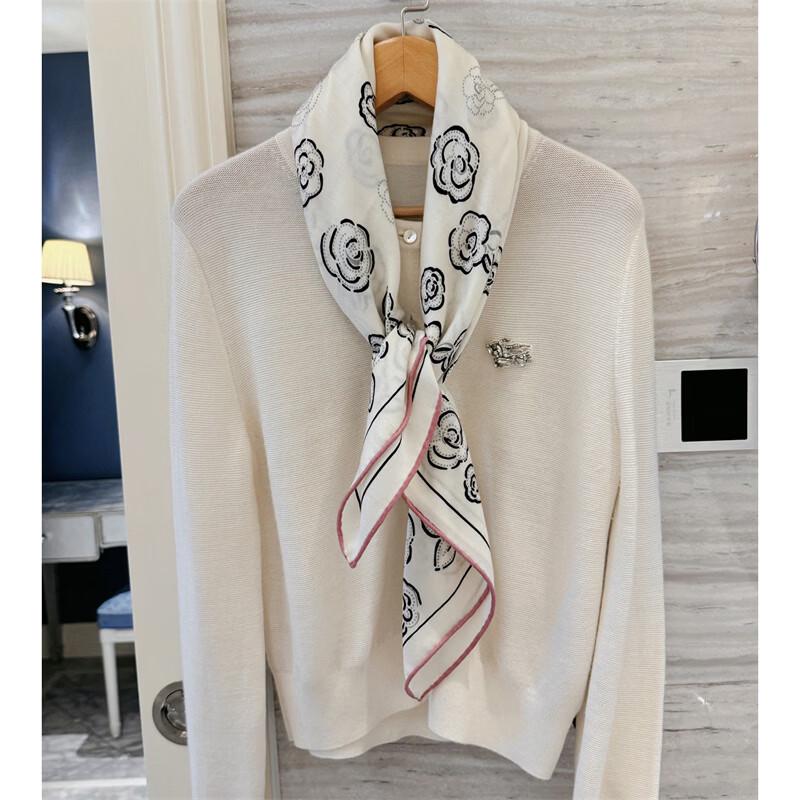 NINA SOLOR Camellia Print Silk-Wool Square Scarf