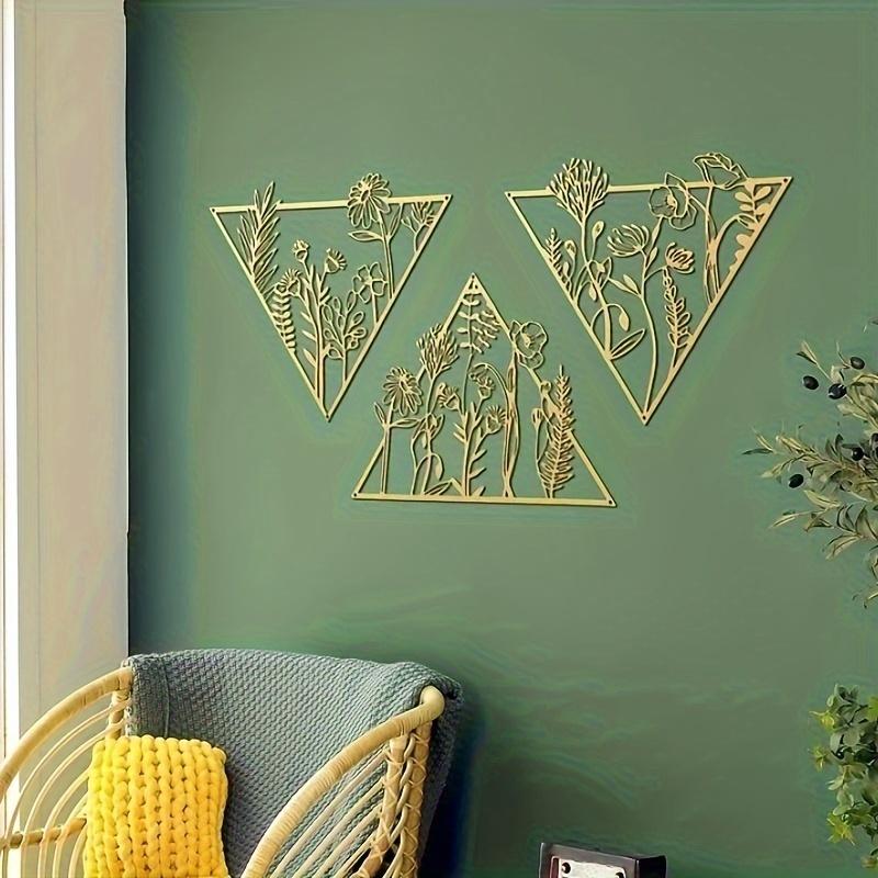 1pc Golden Triangle Flowers Wall Art Bedroom Living Room Home Decor Halloween Christmas New Year Gift